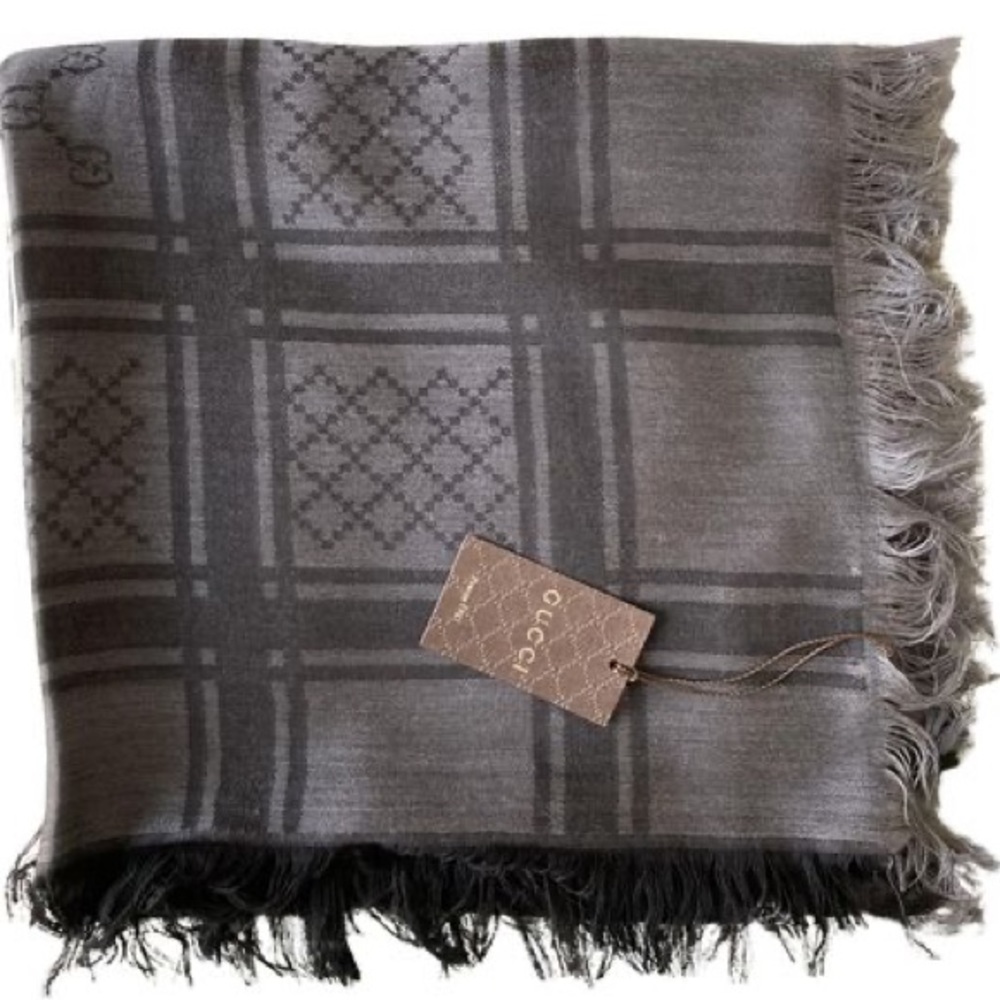 NEW Gucci Gray Black Shawl Scarf Wrap